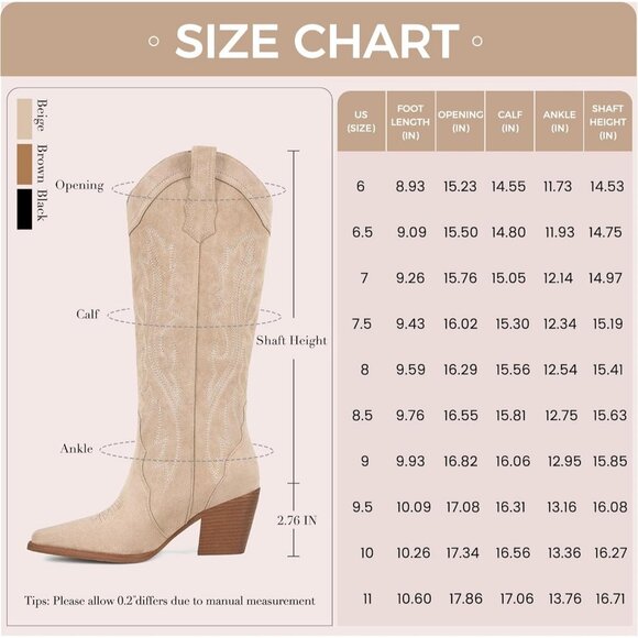 Women's Beige Suede Cowgirl Boots Knee High Pointed Toe Tall Block Heel Boots - Picture 2 of 7